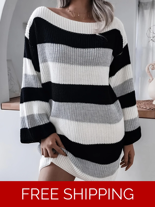 Striped Long Sleeve Mini Sweater Dress